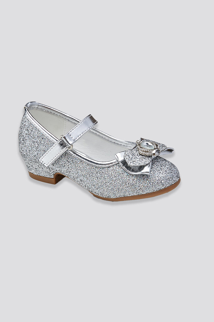 Glitter Mary Jane Shoes with Bow silver side