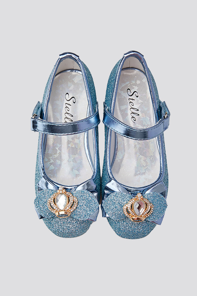 Glitter Mary Jane Shoes with Bow blue top