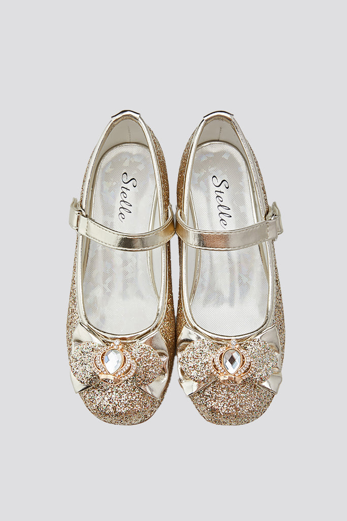 Glitter Mary Jane Shoes with Bow gold top