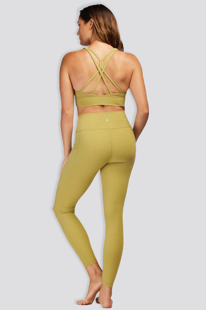 high waisted yoga pants Golden Lime back view