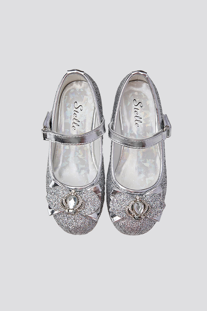 Glitter Mary Jane Shoes with Bow silver top