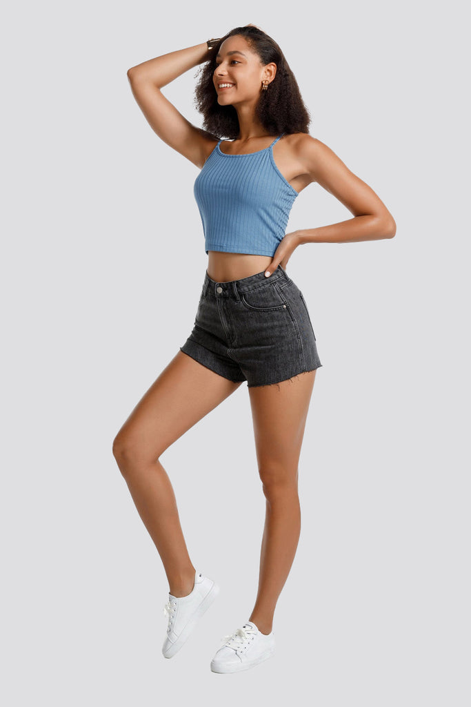 ribbed knit crop top blue side