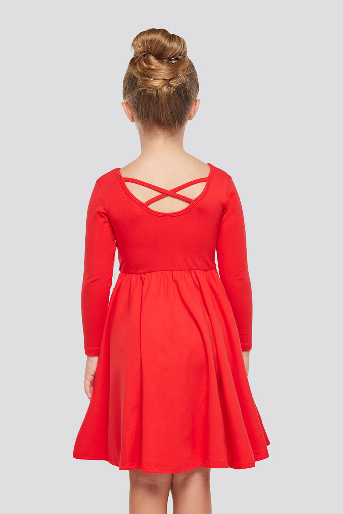 girls long sleeve dress Red back view