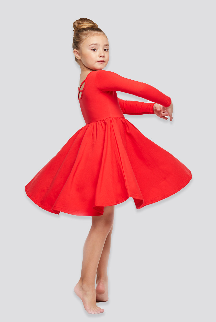 girls long sleeve dress Red side view