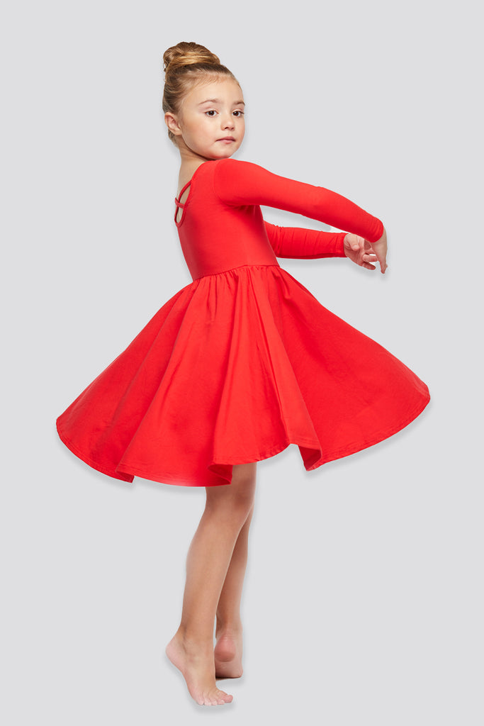 girls long sleeve dress Red side view