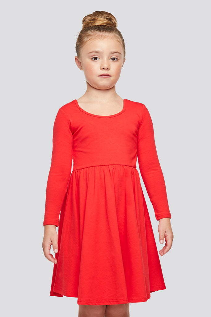 girls long sleeve dress Red front view