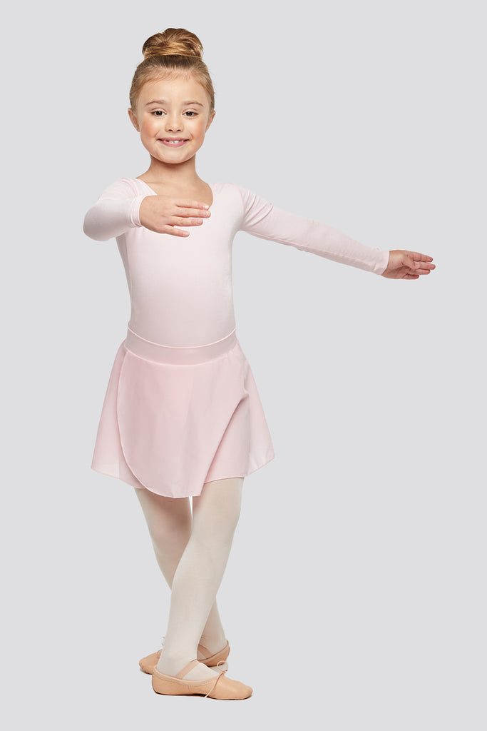 long sleeve leotard with skirt pink front pull on