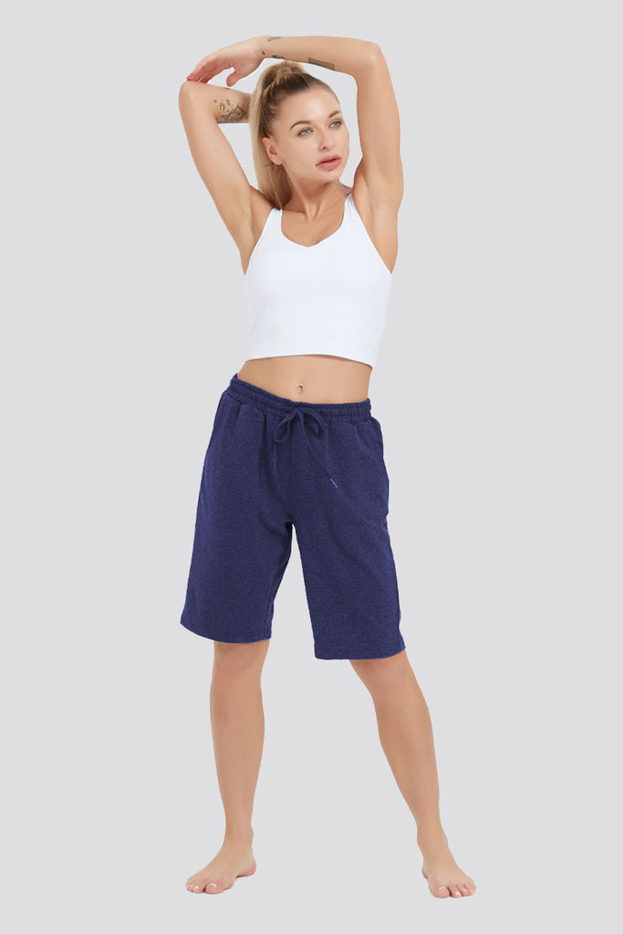 womens cotton shorts with pockets navy front view