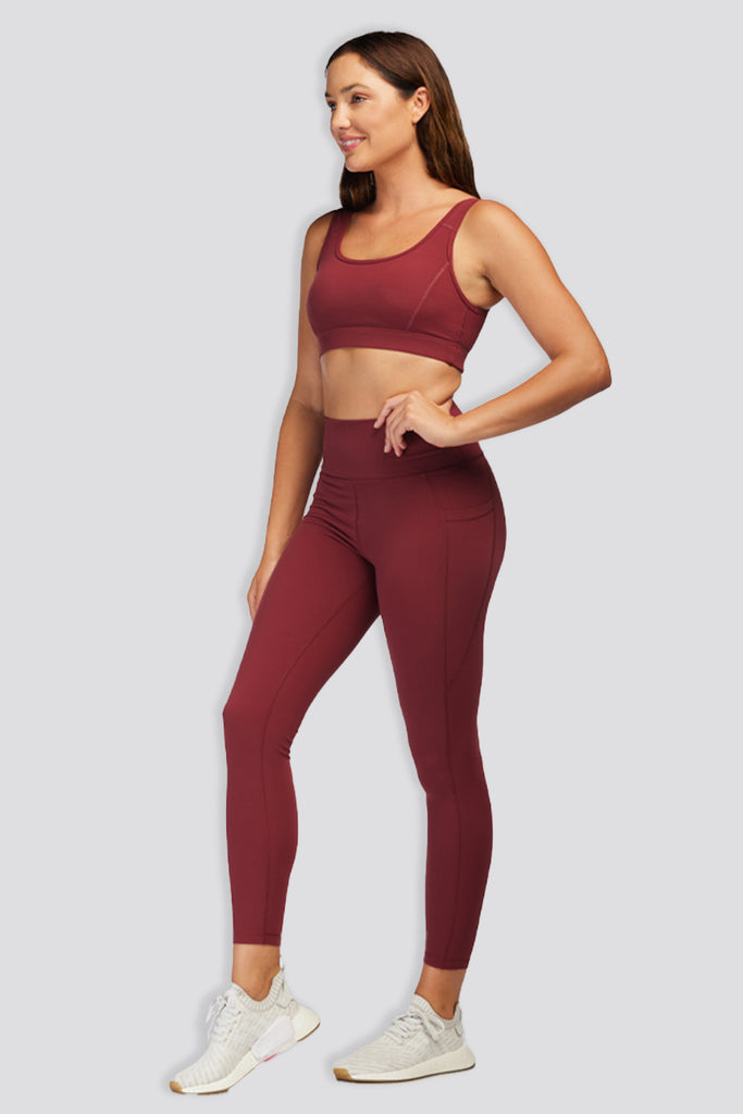 high waisted leggings Burgundy front view
