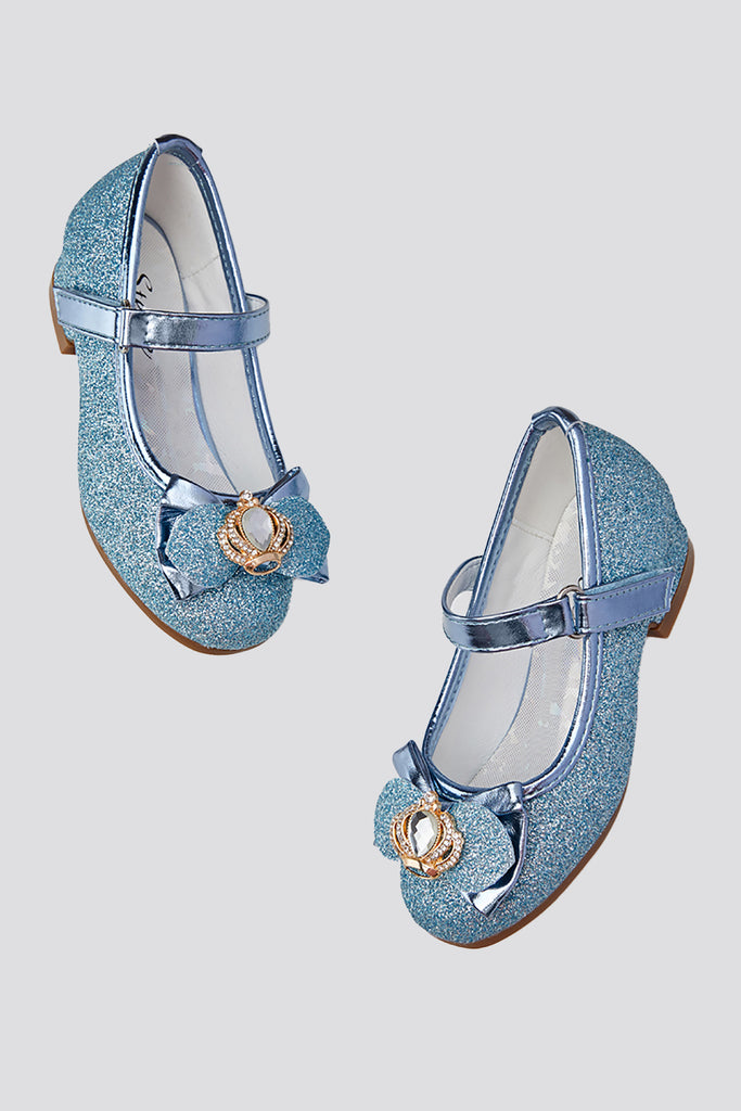 Glitter Mary Jane Shoes with Bow blue front