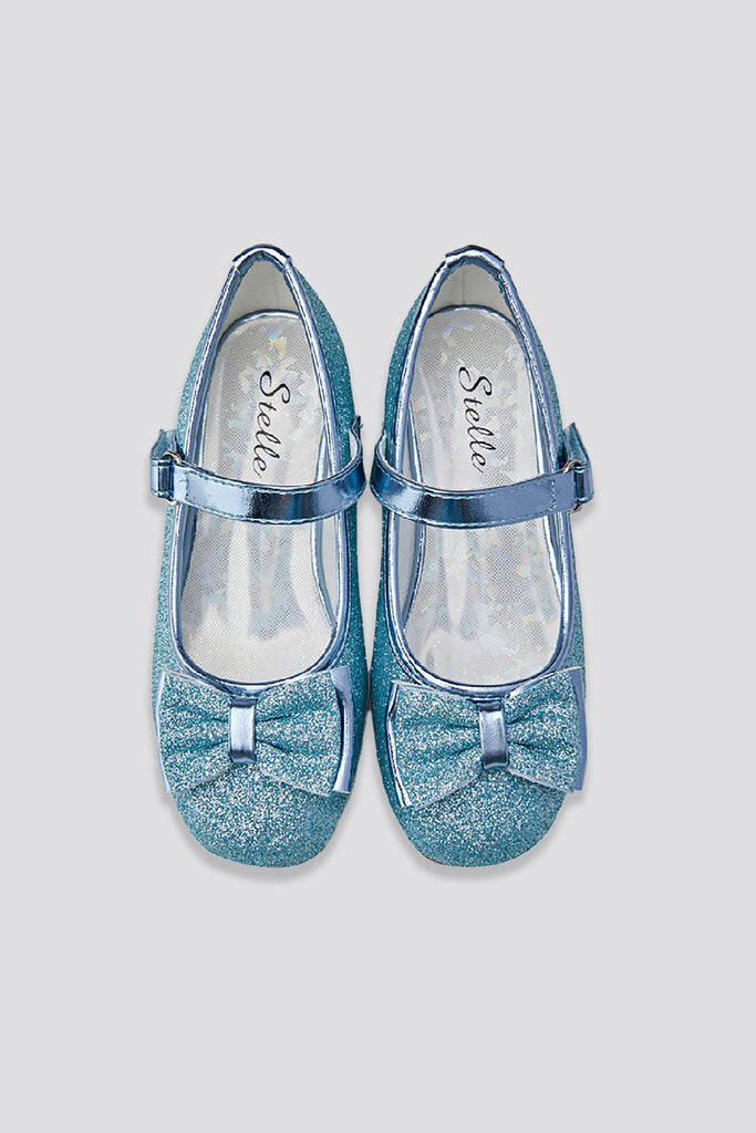 glitter mary janes for toddlers blue top view