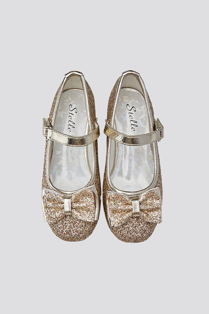 glitter mary janes for toddlers gold top view