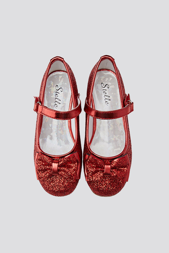 glitter mary janes for toddlers red top view