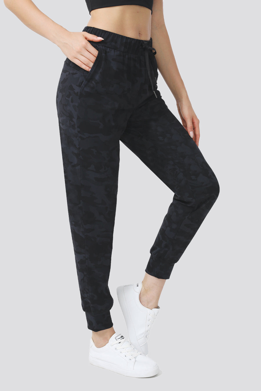 high waisted joggers Gray Camo side view