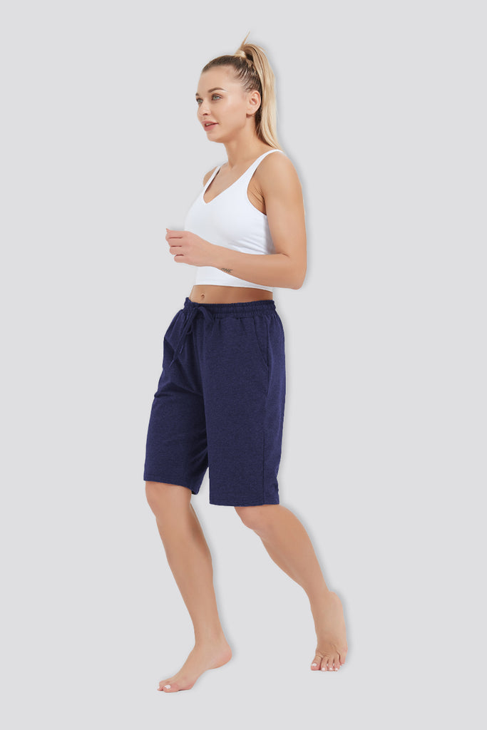womens cotton shorts with pockets navy side view