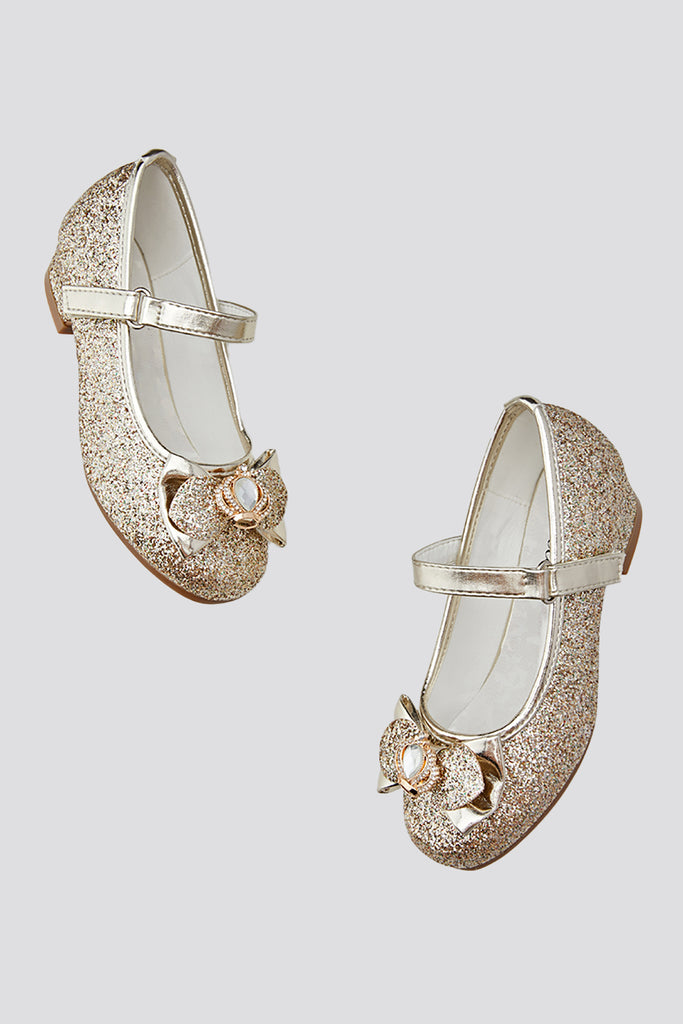 Glitter Mary Jane Shoes with Bow gold front