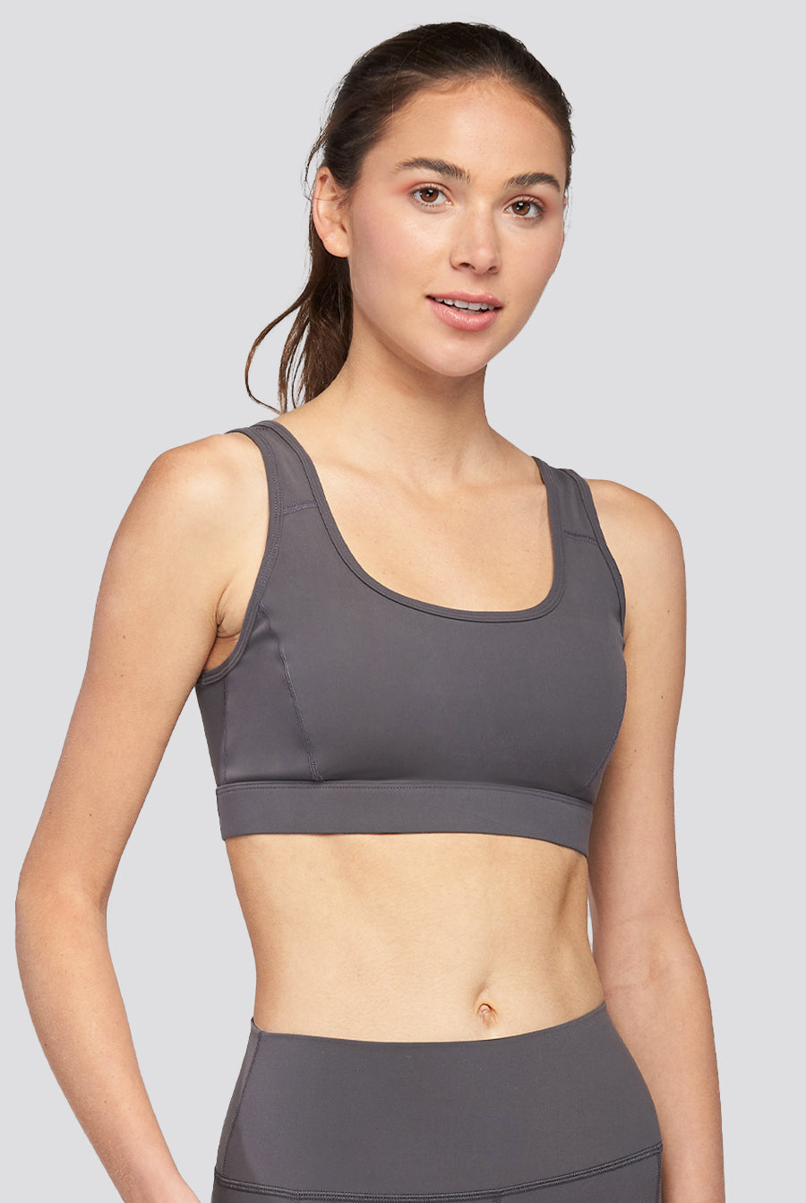 scoop back sports bra Charcoal front