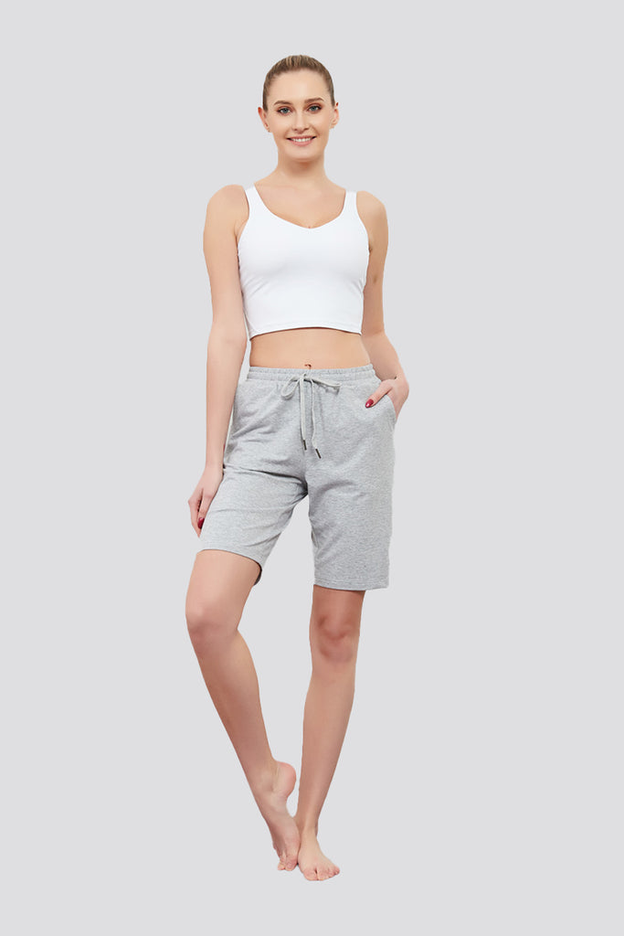 womens cotton shorts with pockets Light Gray