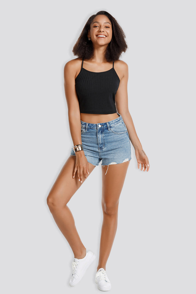 ribbed knit crop top black front