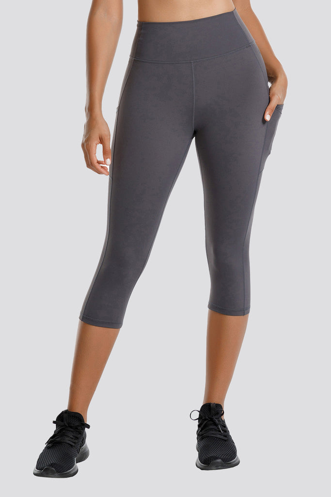 high waisted capri leggings grey front