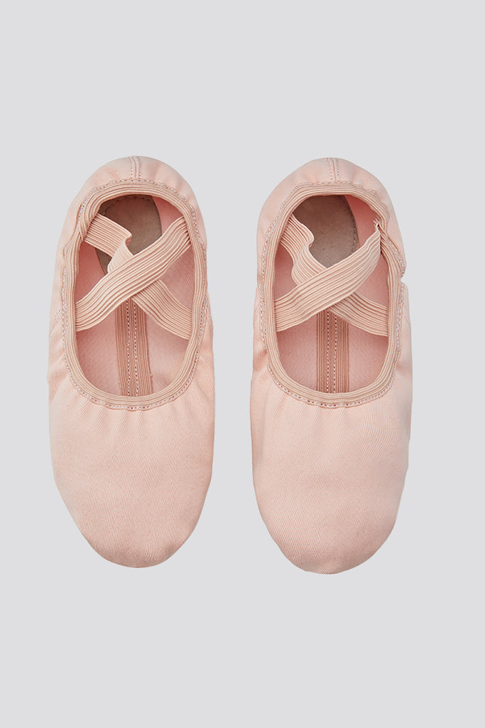 ballet pink stretch canvas ballet shoes front view