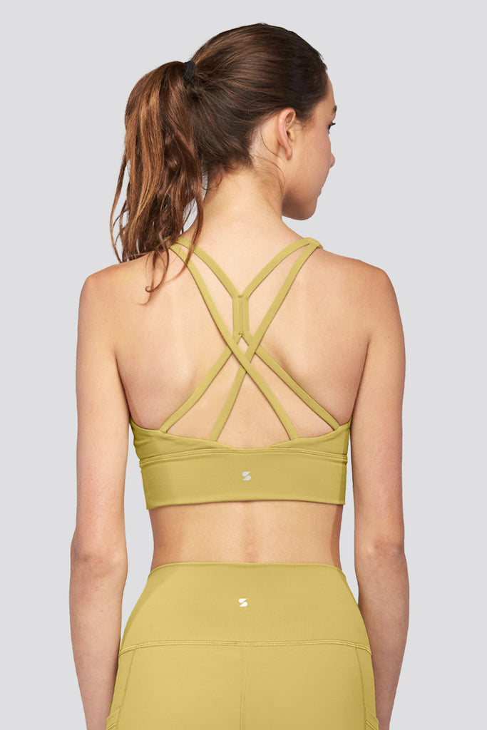 criss cross back sports bra golden lime back