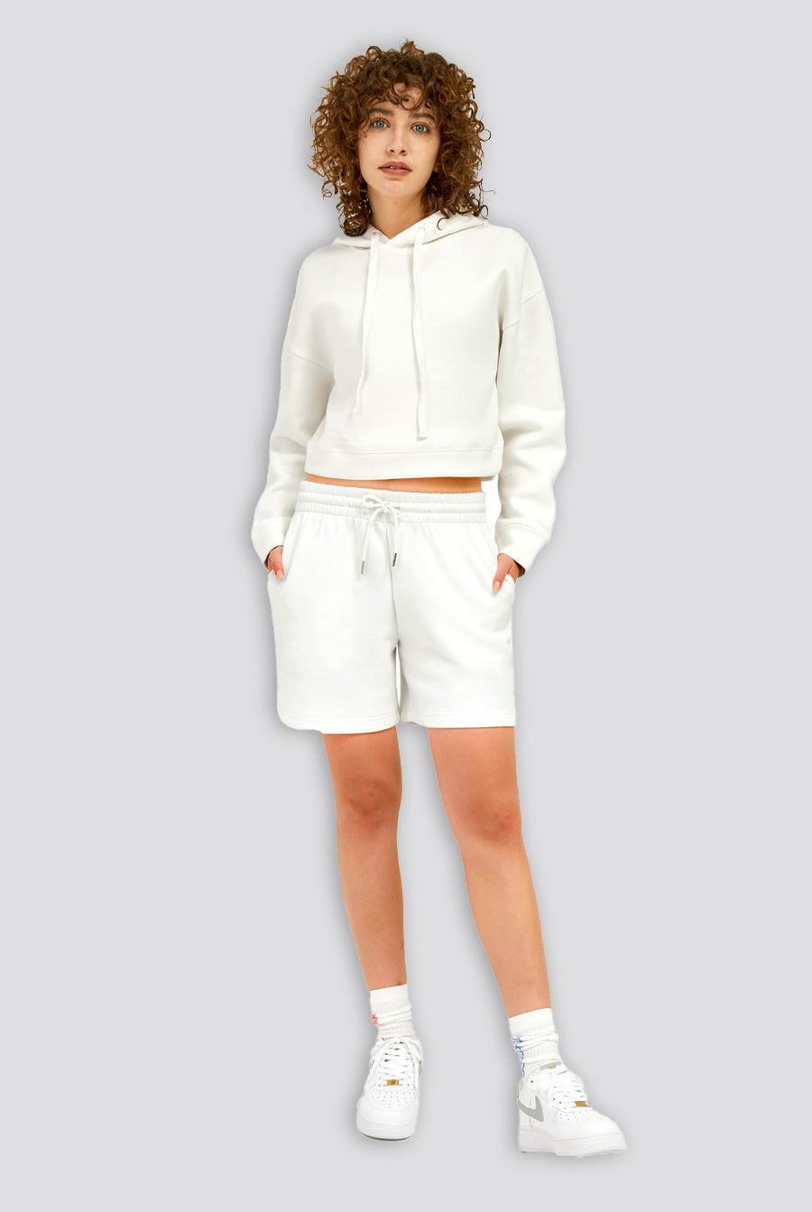 cotton lounge shorts white front view