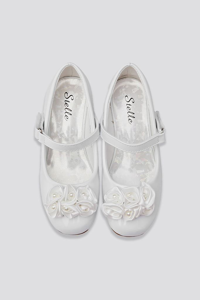 mary jane low heel shoes white top view