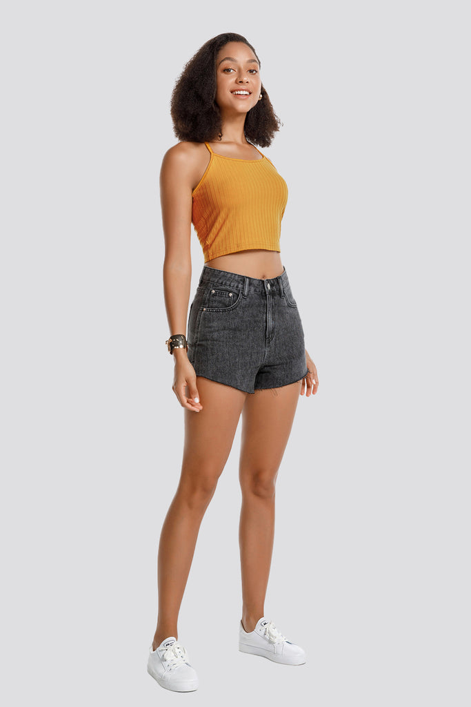 ribbed knit crop top yellow front