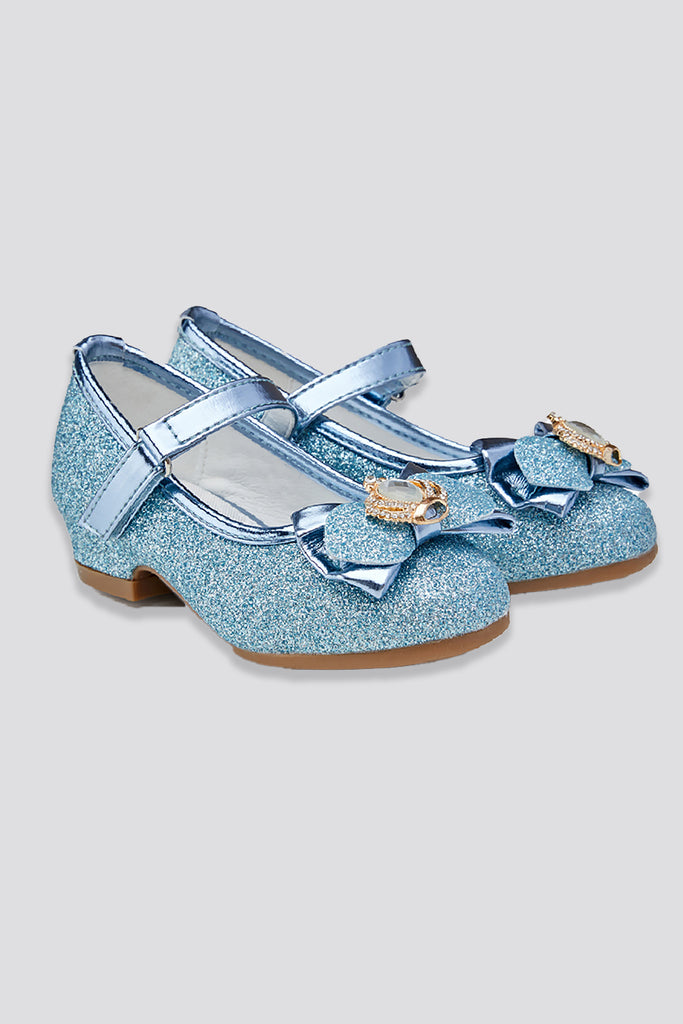 Glitter Mary Jane Shoes with Bow blue side