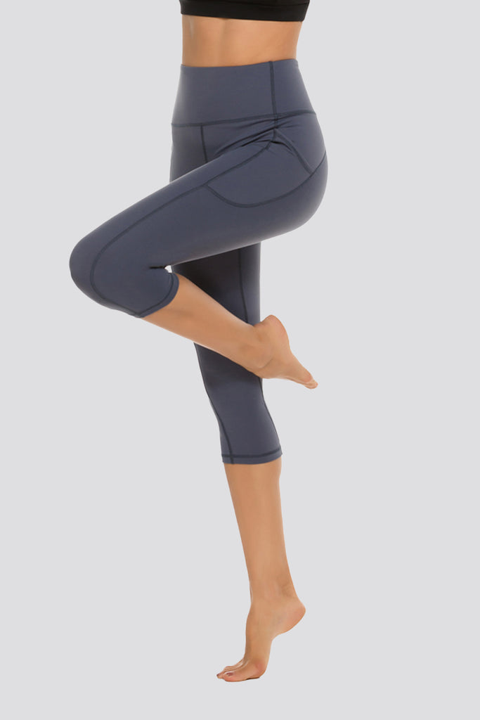 Gray Blue capri leggings for women side view