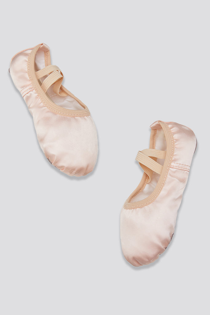 satin ballet slippers ballet pink side view