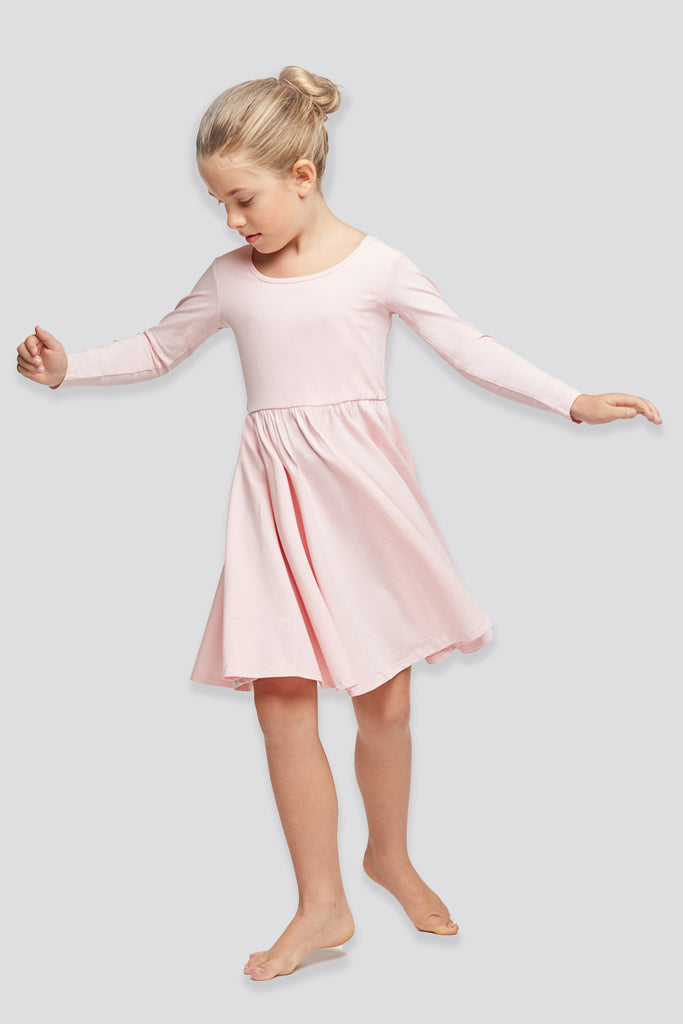 girls long sleeve dress pink front view