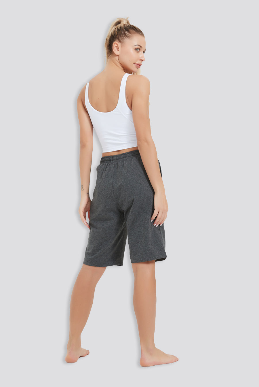 womens cotton shorts with pockets Charcoal back view