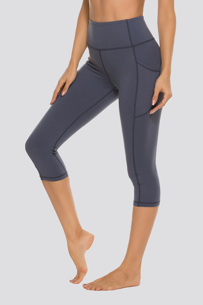 Gray Blue capri leggings for women front view 