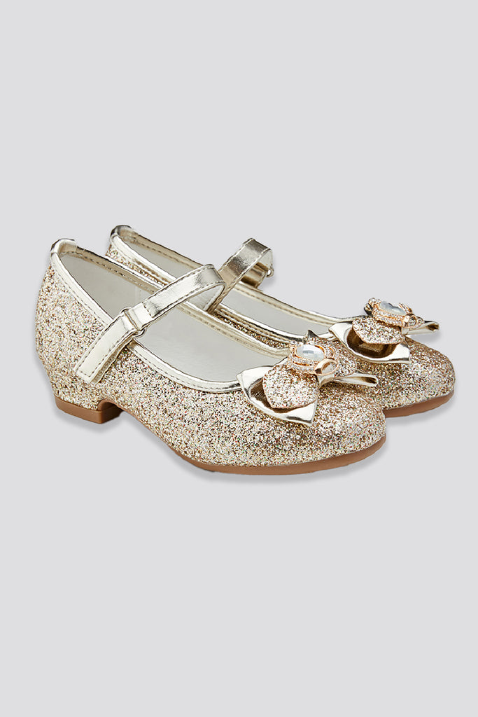 Glitter Mary Jane Shoes with Bow gold side