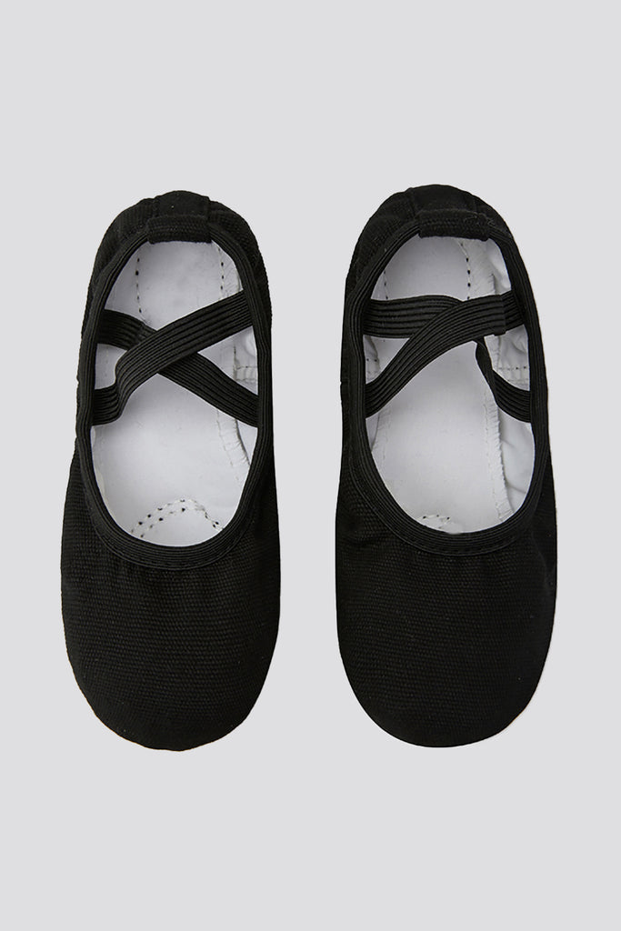 split sole canvas ballet shoes black top view