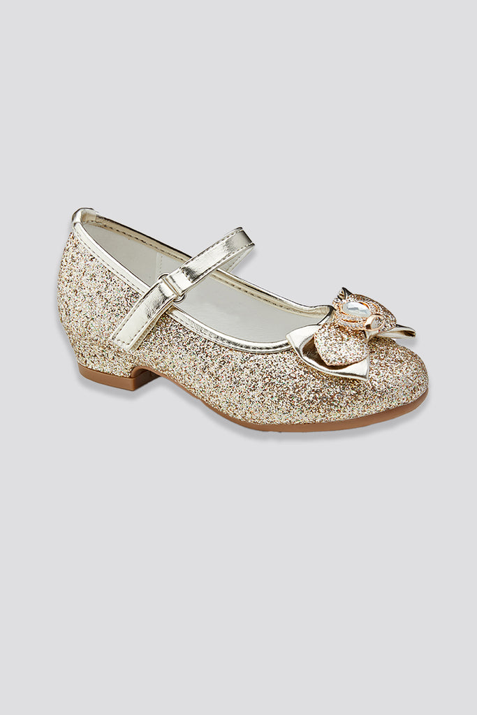 Glitter Mary Jane Shoes with Bow gold side