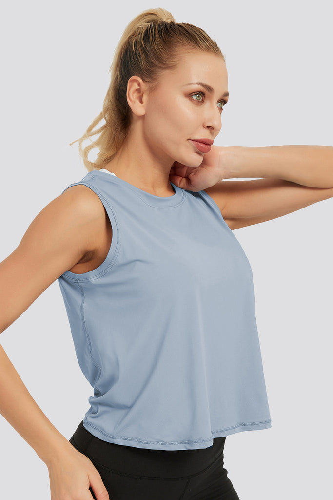womens sleeves workout tops Blue front view