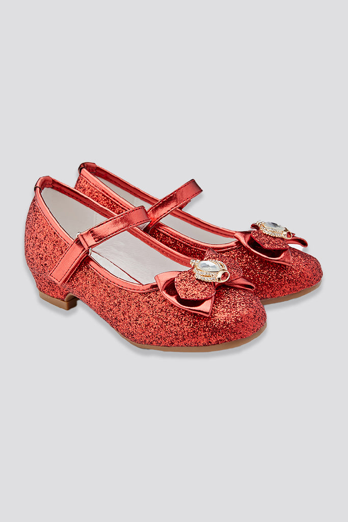 Glitter Mary Jane Shoes with Bow red side
