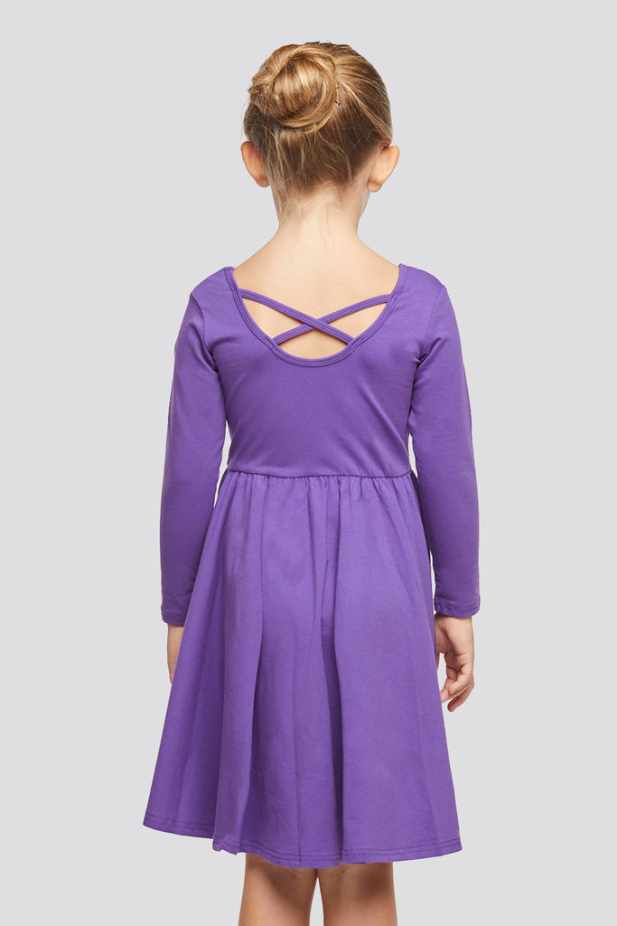 girls long sleeve dress Purple back view