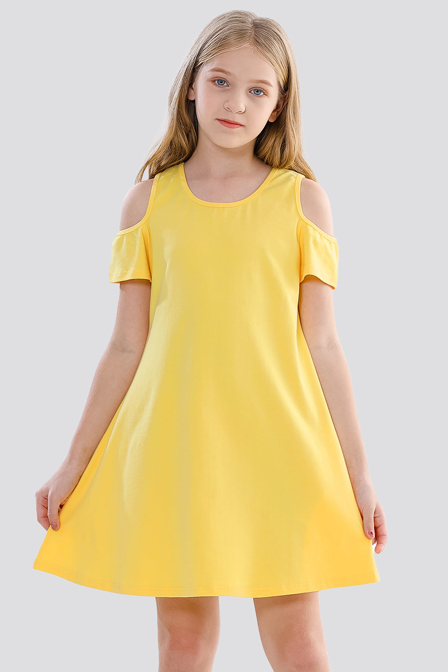 HEYKIDOO simple party wear dress for kids Girls soft yellow frock