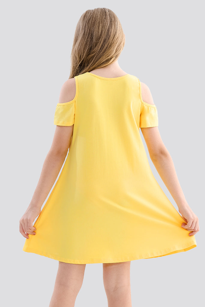 Cold Shoulder Party Dress yellow back