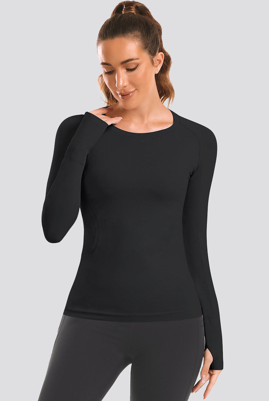 Seamless Long Sleeve black front