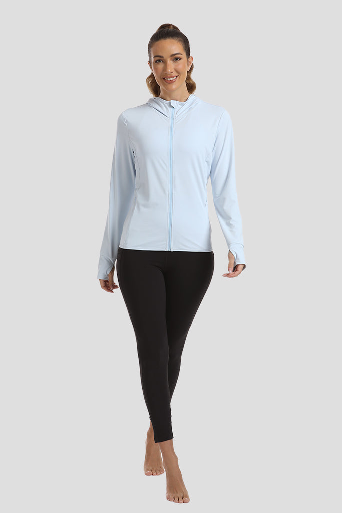 sun protection hoodie Light Blue front view