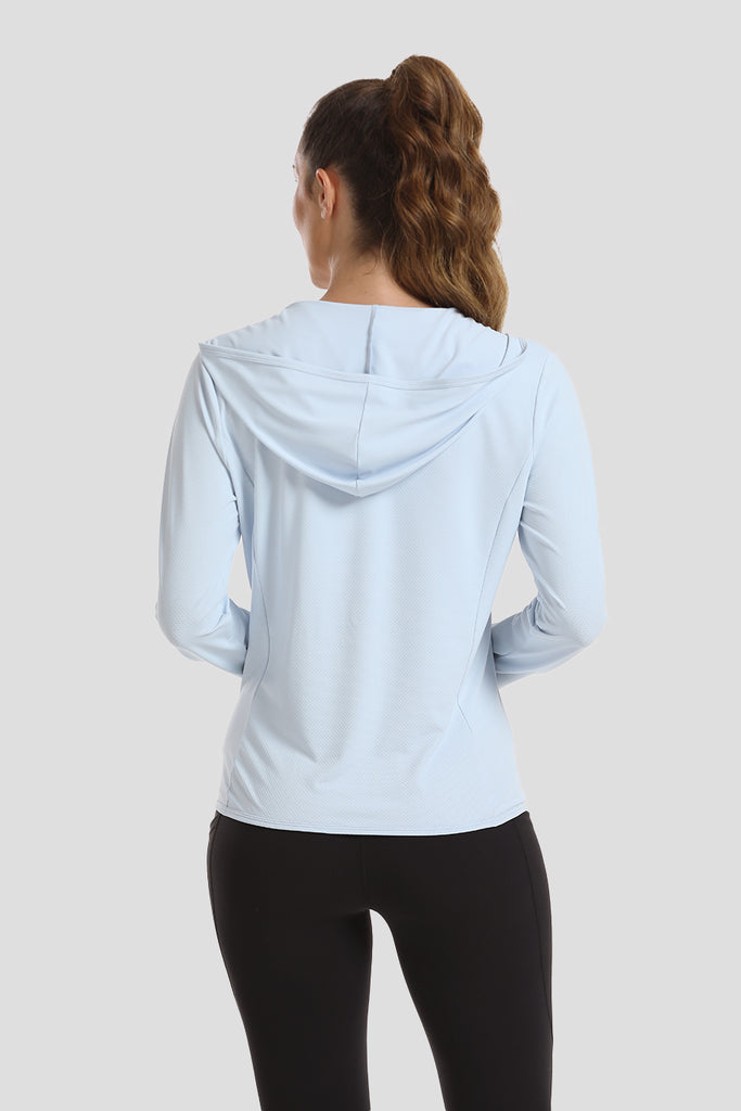 sun protection hoodie Light Blue back view