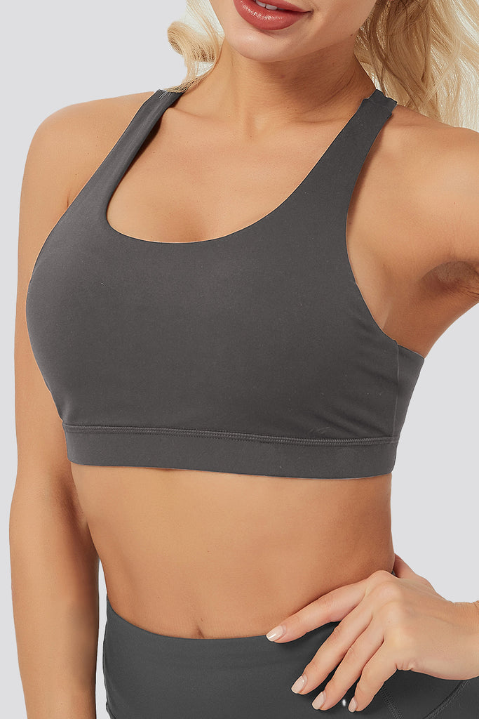 racerback sports bra Charcoal front view