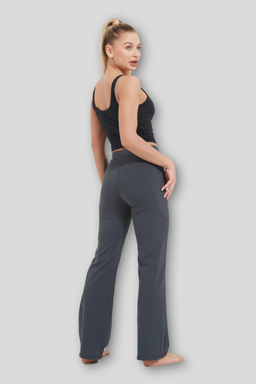 Women's Bootcut Yoga Pants Long Bootleg High-Waisted Flare Pants with  Pockets U1 